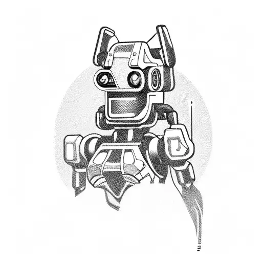 A futuristic robot character from a popular Playstation game battling in a Fortnite-inspired arena tattoo design idea