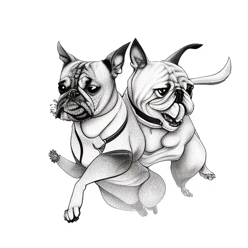 A tattoo design of two dogs playing football with a Fortnite theme in the background tattoo design idea