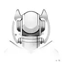 A futuristic robot character from a popular Playstation game battling in a Fortnite-inspired arena tattoo design idea