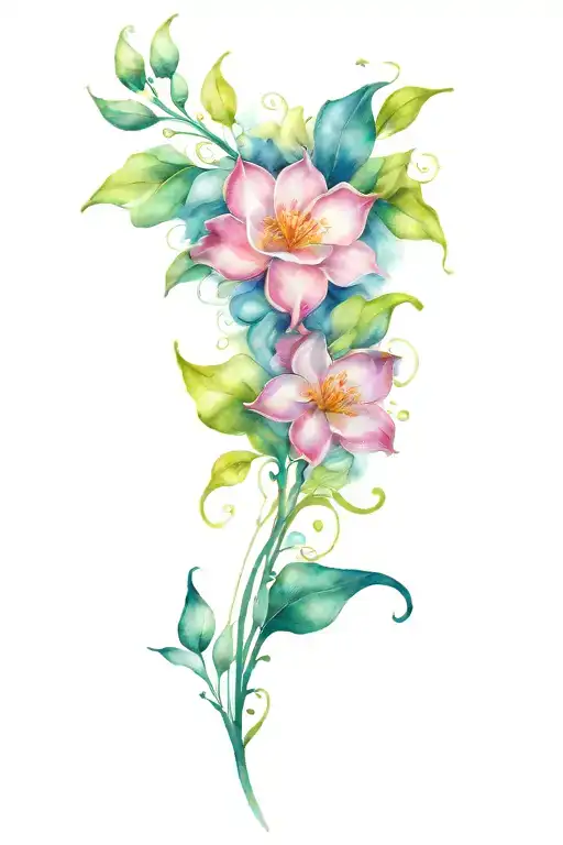 Create a fluid, continuous tattoo that seamlessly blends elements of nature. Start with soft, curving lines. tattoo design idea