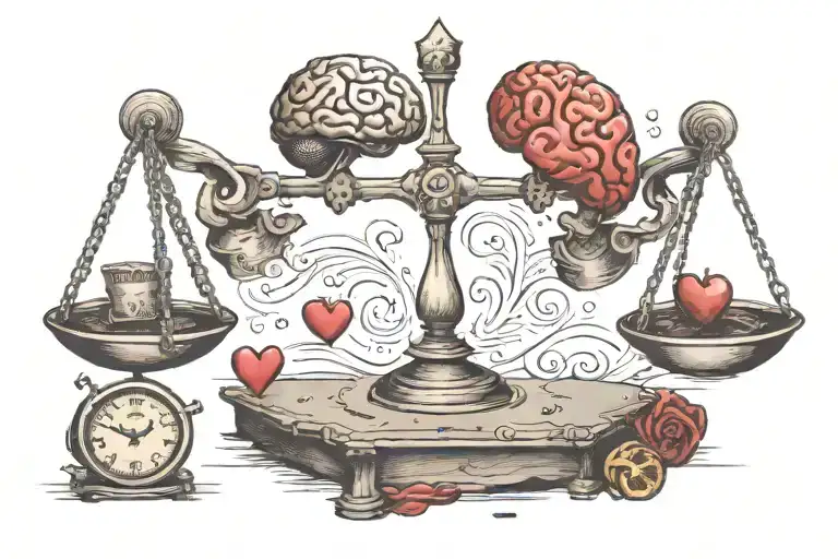 A balance scale,where on the left is a heart and on the right a brain. And make it look like the heart break the chain tattoo design idea