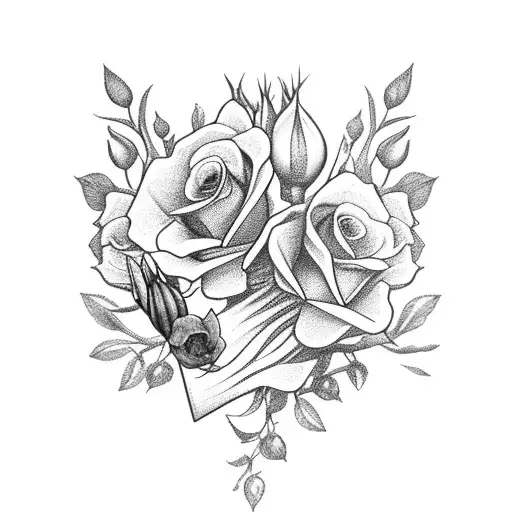 sparrow with roses, gladiolus, and an arrowhead  tattoo design idea