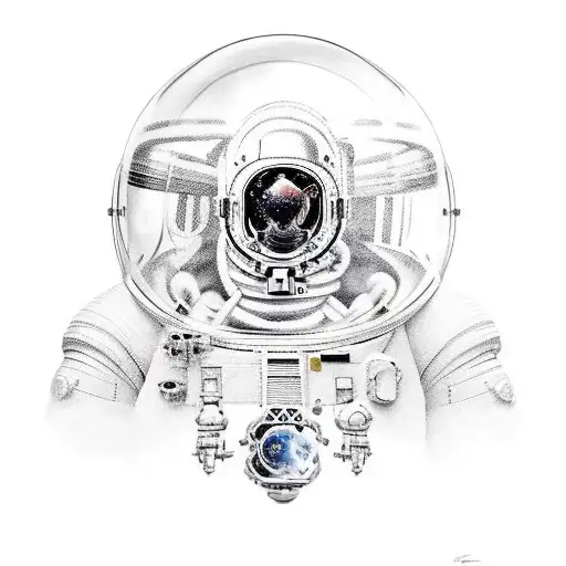 austronaut with reflection in helm tattoo design idea