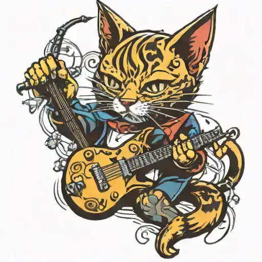 Heavy Metal Cat playing tattoo design idea