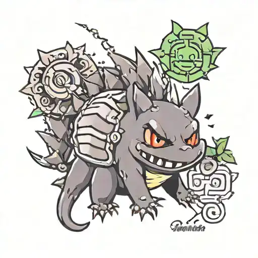 Rammstein Pokemon Gengar and Bulbasaur tattoo design idea