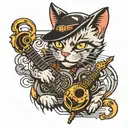 Heavy Metal Cat playing tattoo design idea