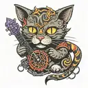 Heavy Metal Cat playing tattoo design idea