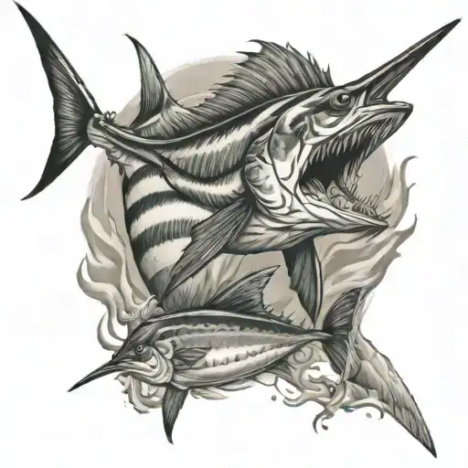 picses with black marlin fish tattoo design idea