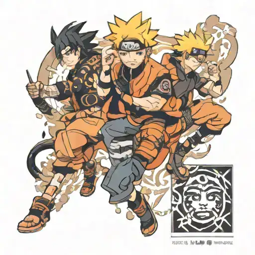 Anime Leg Sleeve with Naruto, Sasuke, Tanjiro,Solo and Light  tattoo design idea