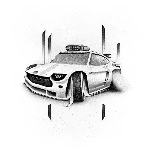 Combine elements of a race track and drifting car in a blackwork tattoo that symbolizes determination and focus tattoo design idea