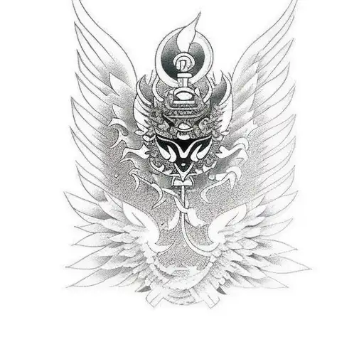 arm tattoo design with garuda / sky / heaven tattoo design idea