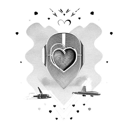 an Aeroplane with heart and inside the heart I need to put my husbands fingerprint tattoo design idea