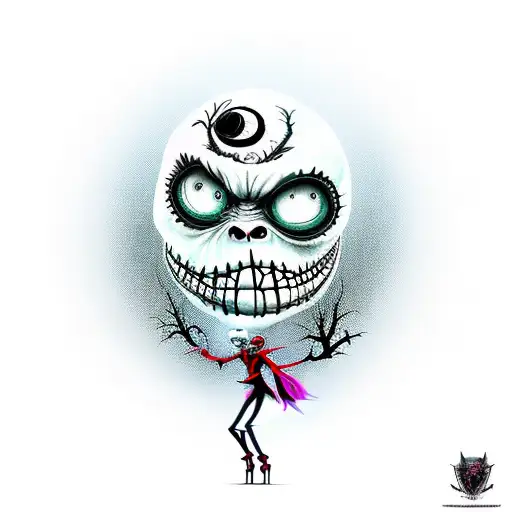 A fusion of Nightmare before Christmas characters in a dynamic dance pose tattoo design idea