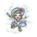 Charming portrait of Sally the rag doll dancing with her beloved Jack tattoo design idea