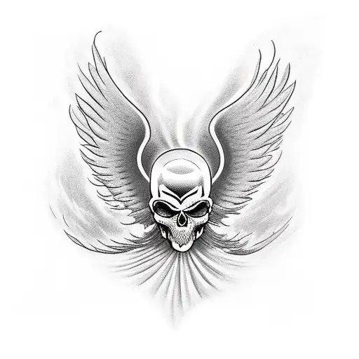 tattoo with a phoenix on the chest with two faces in the middle, rising from a skull tattoo design idea
