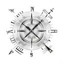 clock compass tattoo design idea