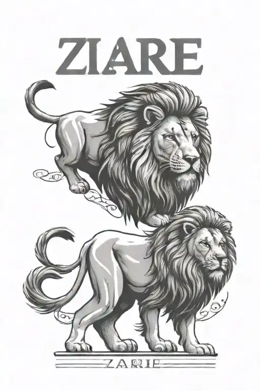 the name ziare with a Lion and the date march 13 2023 in roman numerals  tattoo design idea