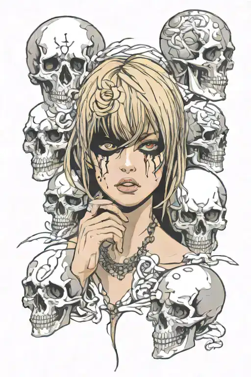 misa misa from death note, skulls present, ominous tattoo design idea