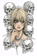 misa misa from death note, skulls present, ominous tattoo design idea
