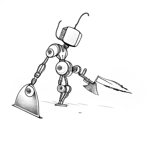 a robot with a shovel tattoo design idea