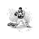 A dynamic composition of a boxer throwing a punch with explosive energy tattoo design idea
