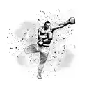 A dynamic composition of a boxer throwing a punch with explosive energy tattoo design idea