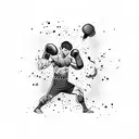 A dynamic composition of a boxer throwing a punch with explosive energy tattoo design idea