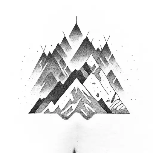 A dotwork tattoo of a running shoe with mountain landscapes inside it, illustrating the connection between the mind and nature tattoo design idea