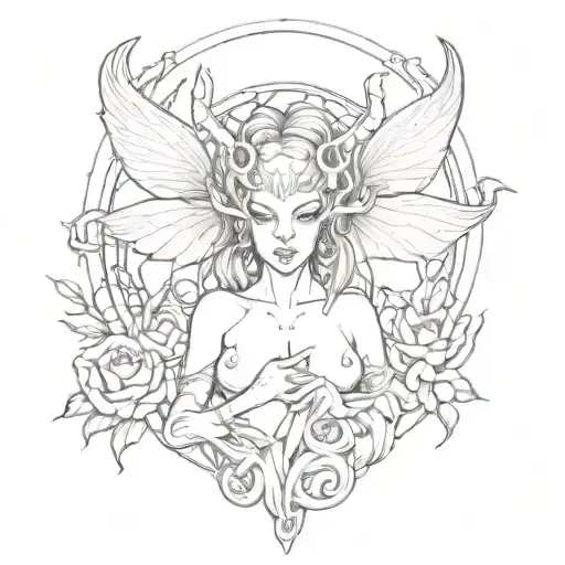 succubus womb tattoo with desert theme tattoo design idea