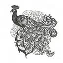 Peacock tattoo design with subtle crocheting details in blackwork style tattoo design idea
