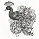 Peacock tattoo design with subtle crocheting details in blackwork style tattoo design idea