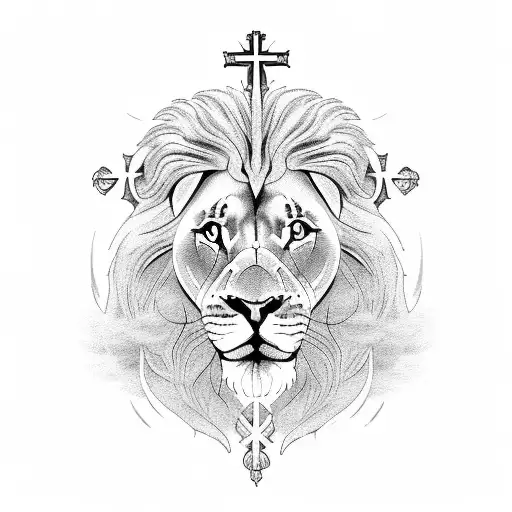 Christian Cross with lion tattoo design idea