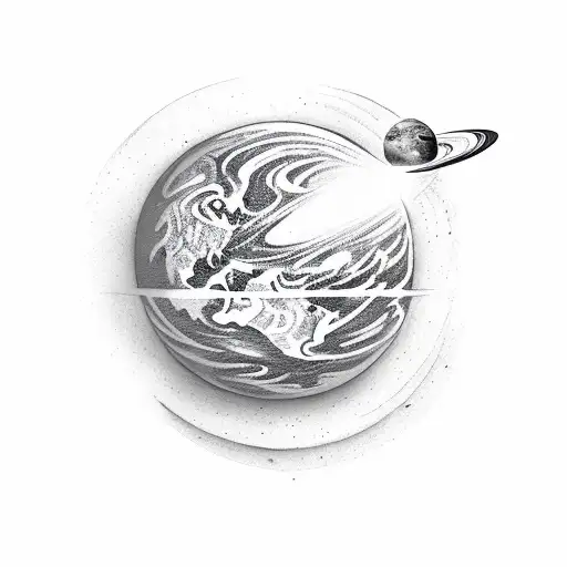 Woman, space and earth planet tattoo design idea