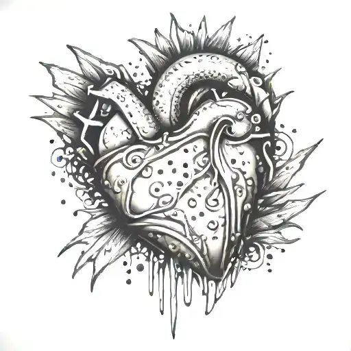 a heart wrapped in spikes and the name cookies in the middle tattoo design idea
