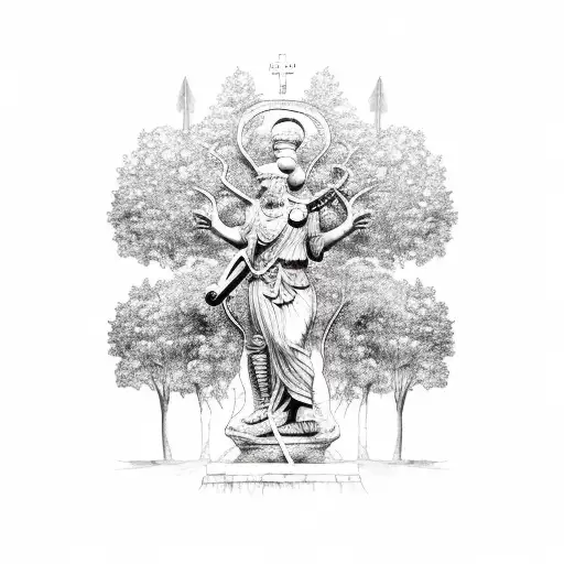 A Roman soldier holding a sacred tree of life tattoo design idea