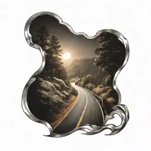 winding road Sun beams shining tattoo design idea