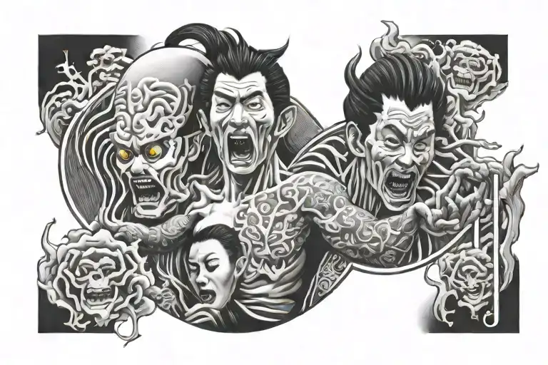 Japanese horror movie scene tattoo design idea