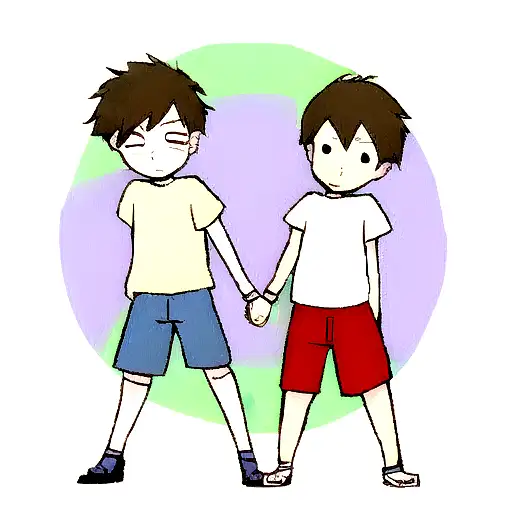 2 boys one older and one younger holding hands cartoon style tattoo design idea
