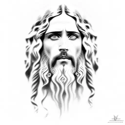 Portrait of Jesus in black and grey realism tattoo design idea