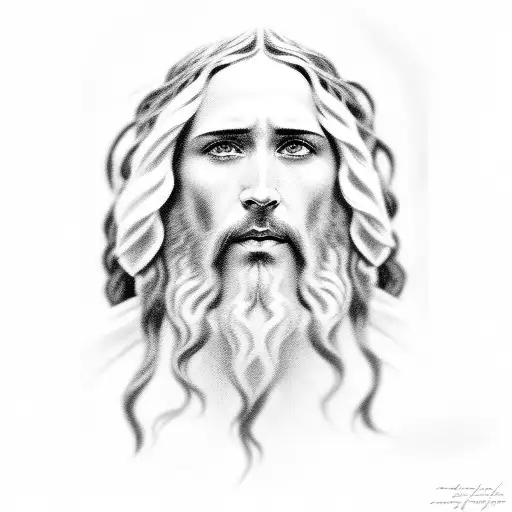 Portrait of Jesus in black and grey realism tattoo design idea