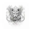 Erzengel michael in plattenrüstung mit schild und schwert tattoo design idea