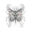 A delicate dotwork design of a butterfly made up of intricate flores patterns tattoo design idea