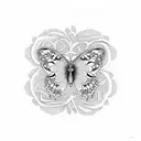 A delicate dotwork design of a butterfly made up of intricate flores patterns tattoo design idea