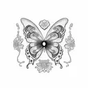 A delicate dotwork design of a butterfly made up of intricate flores patterns tattoo design idea
