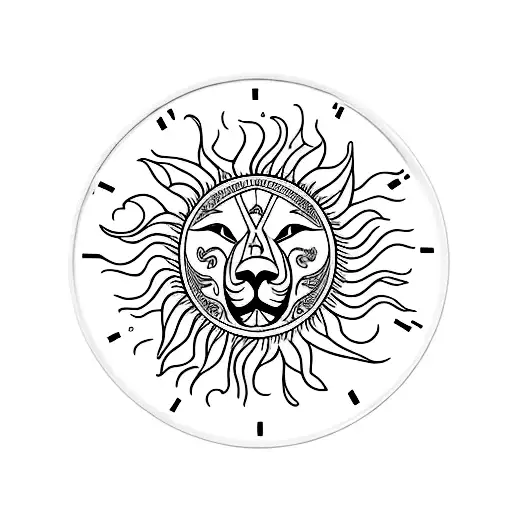 Lion sun clock rose tattoo design idea