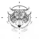 a wizard with a dragon behind him, the faces of a eagle tiger and wolf spinning clock wise and a angry wolf angry tiger  tattoo design idea