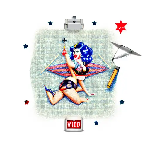 pinup girl with checkered flags tattoo design idea
