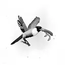 Australian Magpie in flight with crown and ribbon trailing from it's claws tattoo design idea