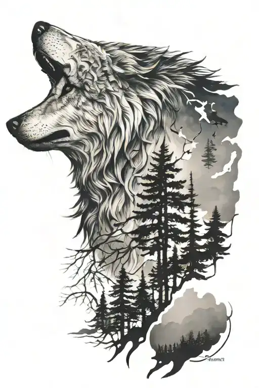 wolf silhouette tattoo design idea