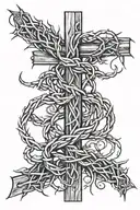 vine of thorns wrapped with wooden cross intertwined tattoo design idea
